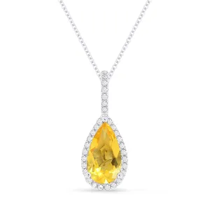 1.00Ct Citrine 16"pendant Necklace In 14K White Gold
