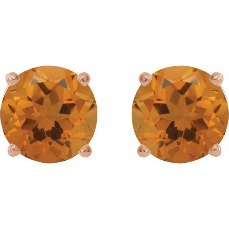 14K Rose 7 mm Natural Citrine Stud Earrings