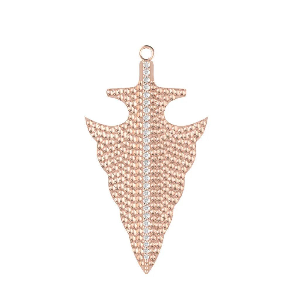 14k Rose Gold Arrowhead Texture Natural Pave Set Diamond Charm Pendant Jewelry