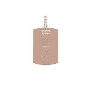 14k Rose Gold Pave White Diamond Belive Word Initial Charm Tag Pendant Jewelry
