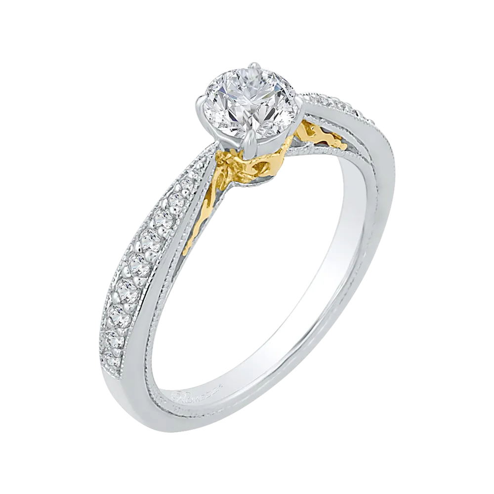 14K Two Tone Gold Round Diamond Engagement Ring