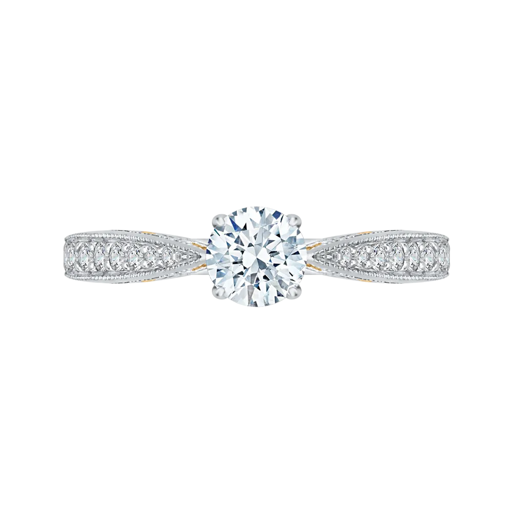 14K Two Tone Gold Round Diamond Engagement Ring