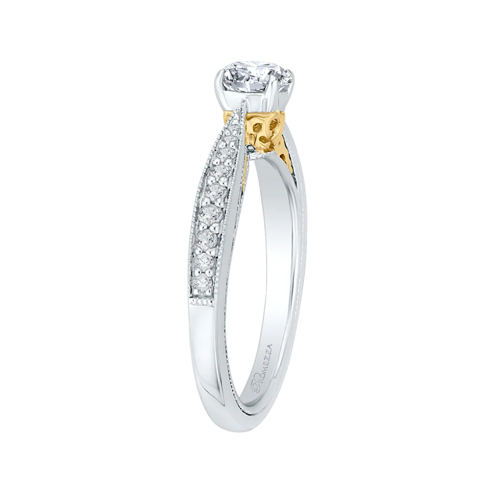 14K Two Tone Gold Round Diamond Engagement Ring