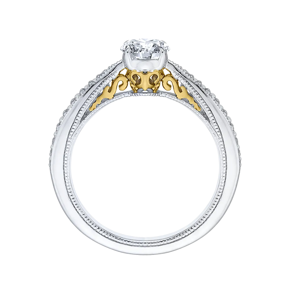 14K Two Tone Gold Round Diamond Engagement Ring