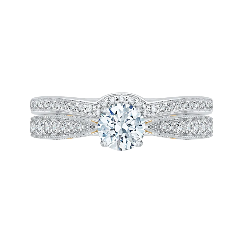 14K Two Tone Gold Round Diamond Engagement Ring