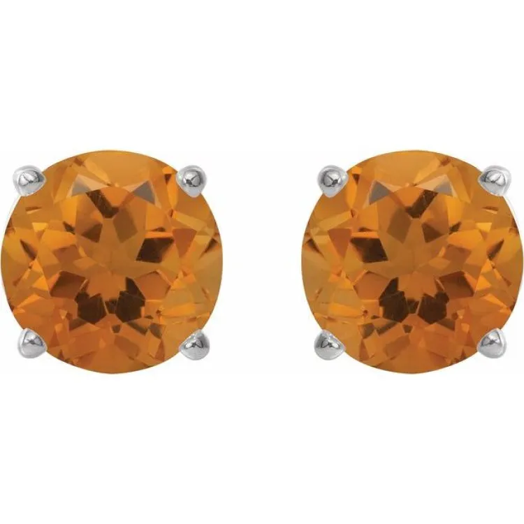 14K White 6 mm Natural Citrine Stud Earrings