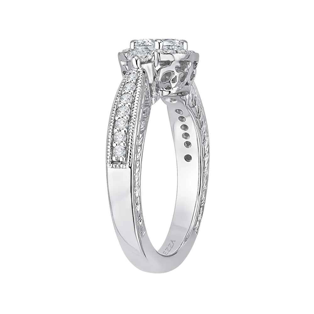 14K White Gold Cushion Diamond Halo Engagement Ring