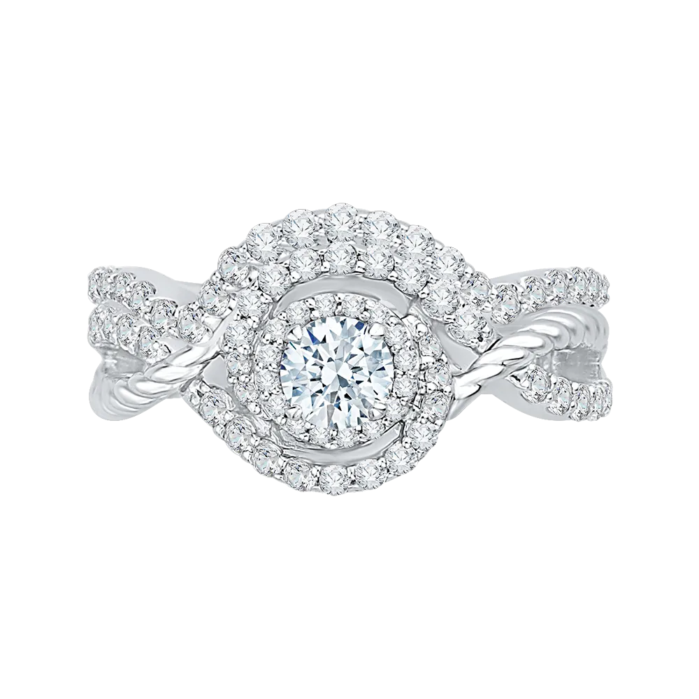 14K White Gold Round Diamond Criss Cross Halo Engagement Ring