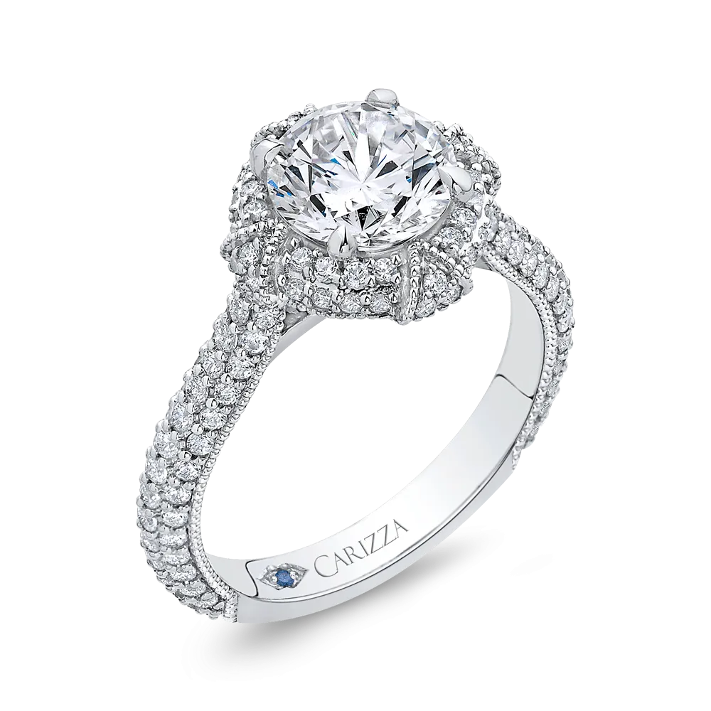14K White Gold Round Diamond Engagement Ring (Semi Mount)