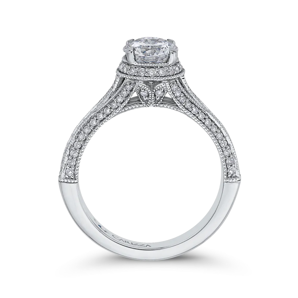 14K White Gold Round Diamond Engagement Ring with Split Shank (Semi Mount)