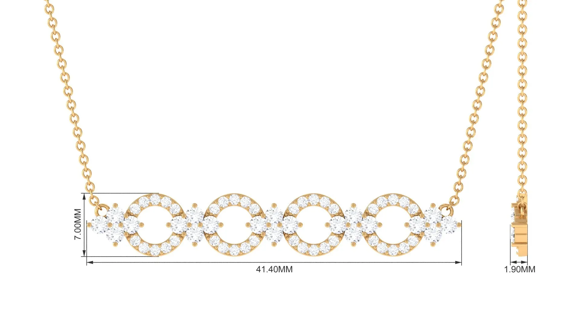 1.75 CT Round Cut Moissanite Bridal Bar Necklace in Gold