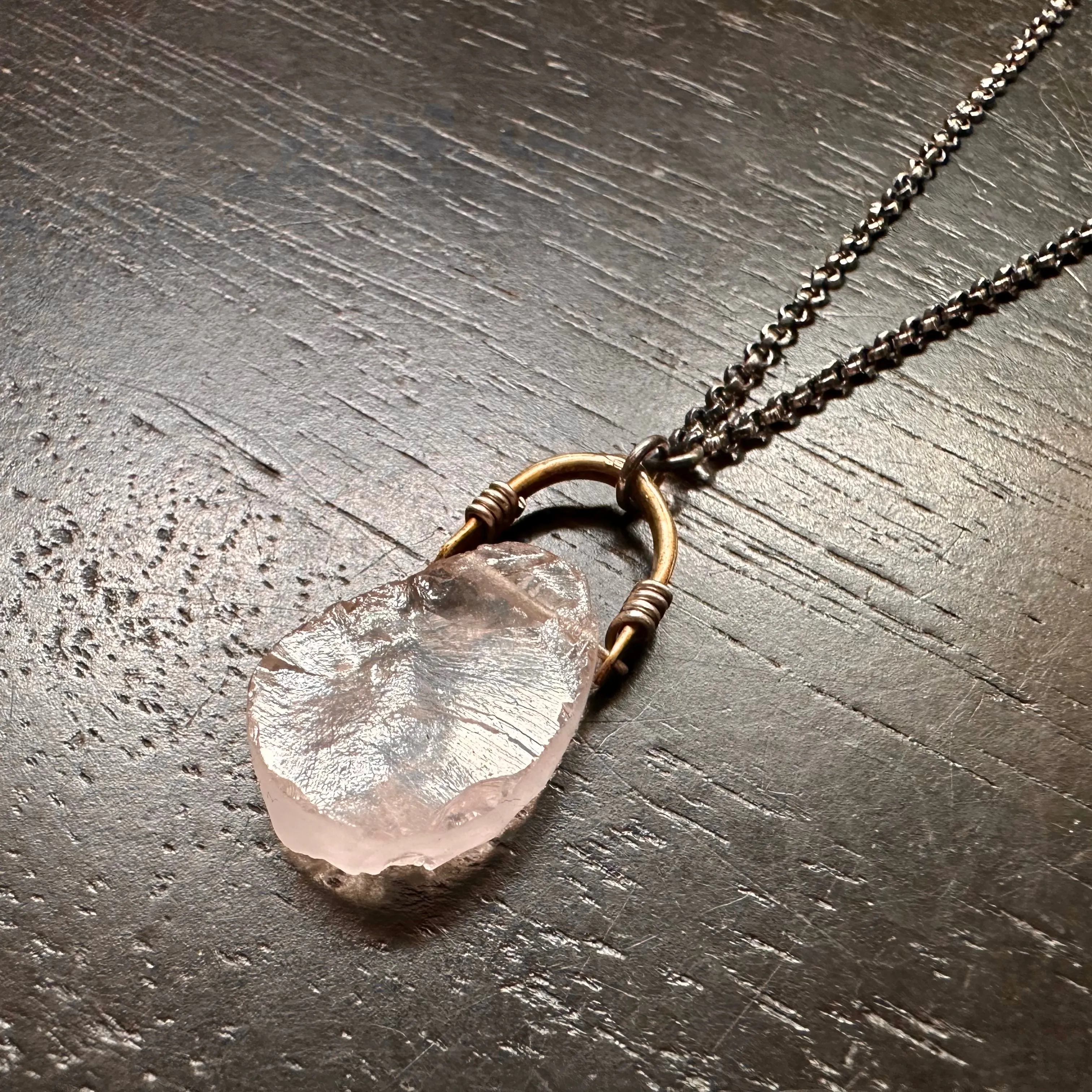 #2 ROSE QUARTZ Taliswoman Brass Bail Necklace OOAK #2