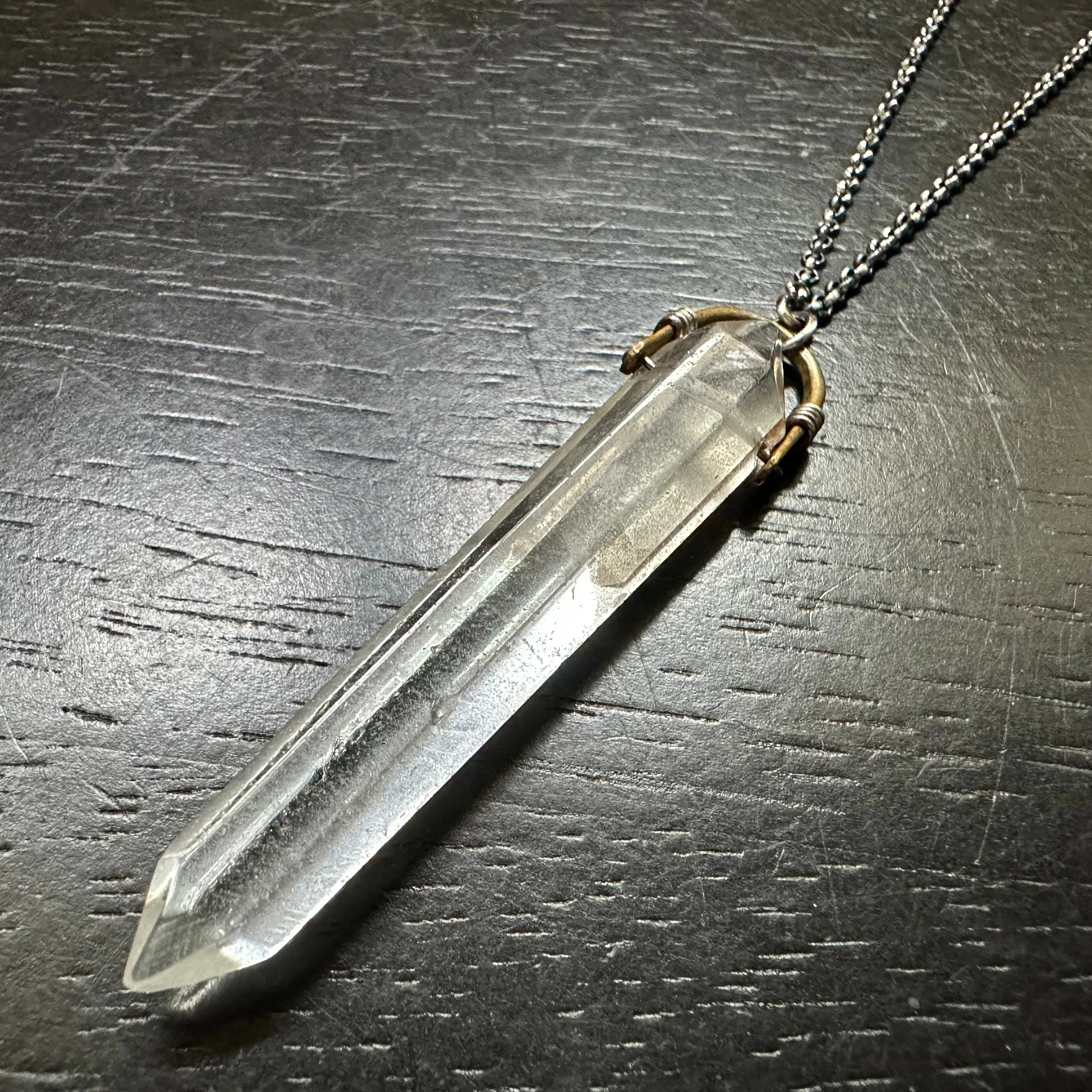 #3 Tapered Double-Point LONG Quartz Taliswoman Necklace with Tiny Brass Bail OOAK #3