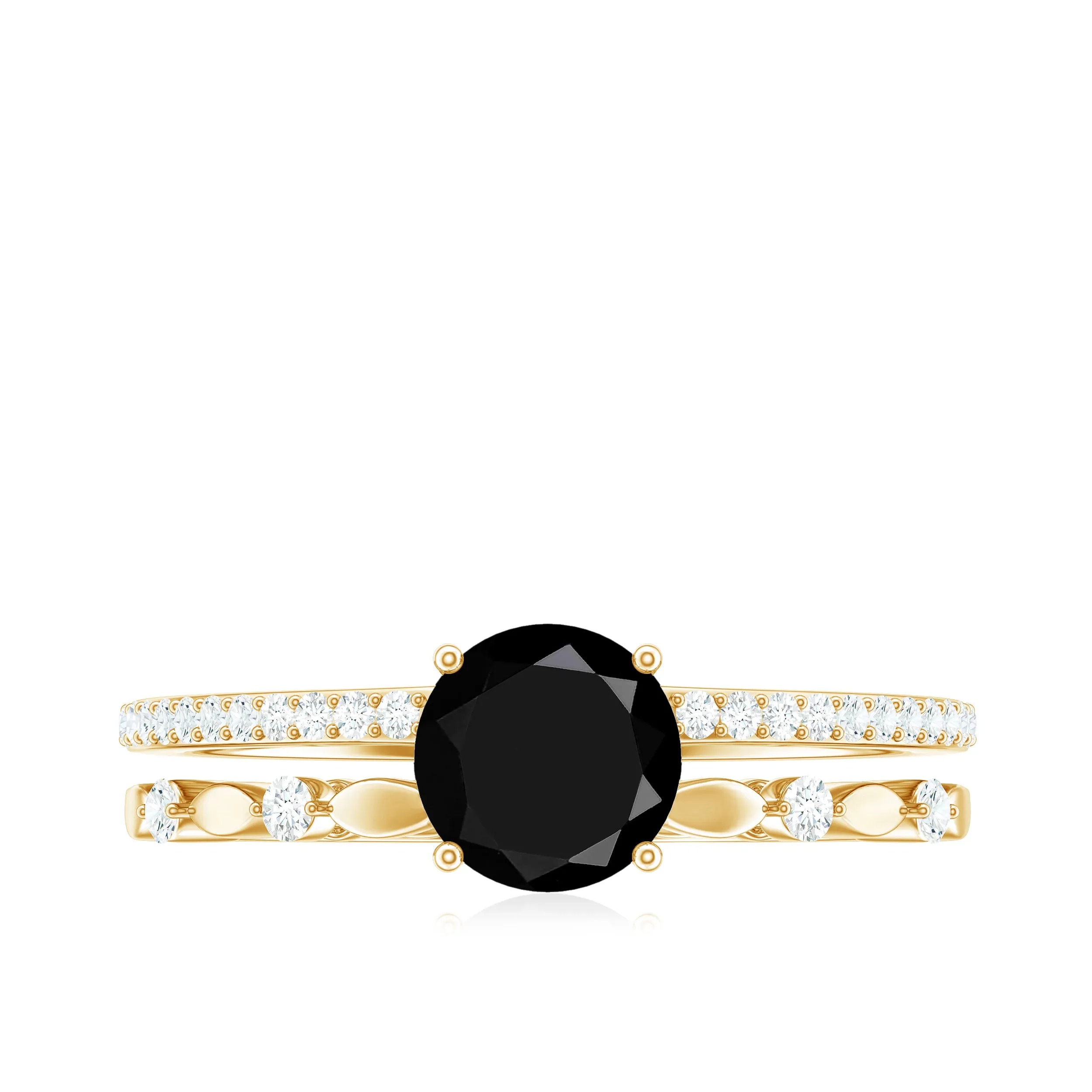7 MM Black Onyx Double Band Solitaire Engagement Ring with Diamond