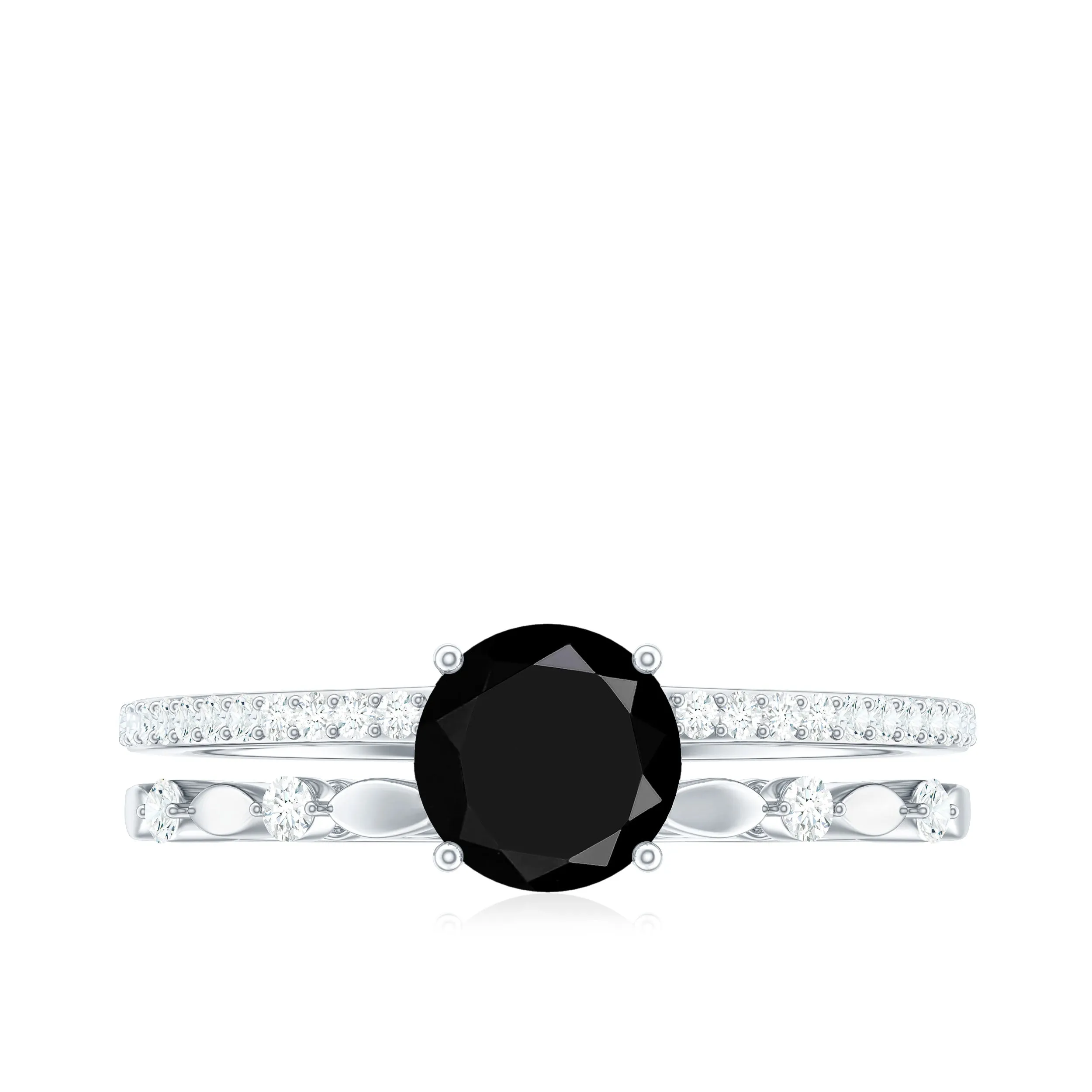 7 MM Black Onyx Double Band Solitaire Engagement Ring with Diamond