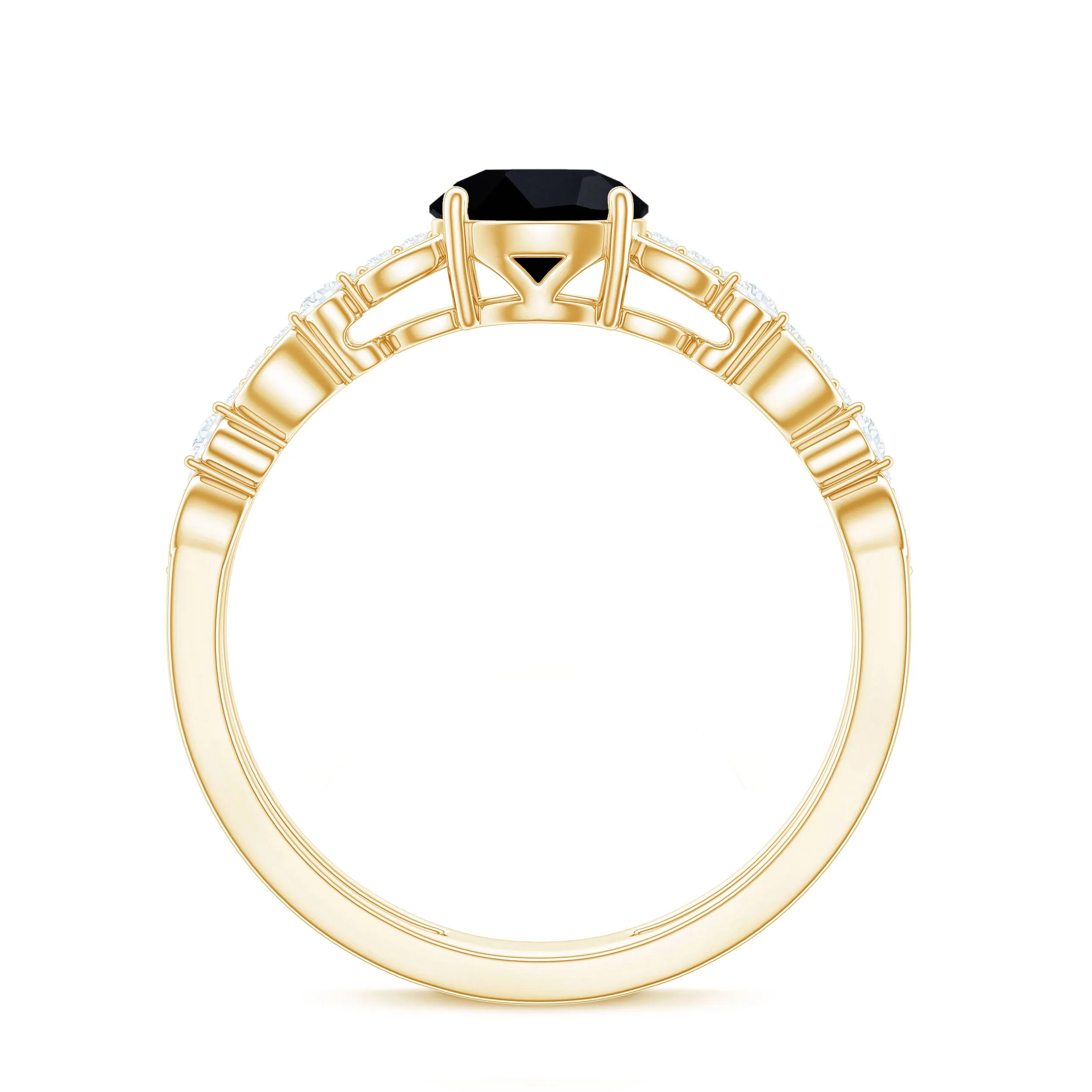 7 MM Black Onyx Double Band Solitaire Engagement Ring with Diamond