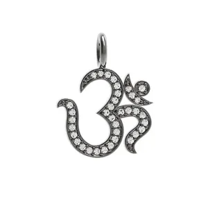 925 Sterling Silver 0.18ct White Diamond Symbol Of God Om Charm Pendant Jewelry