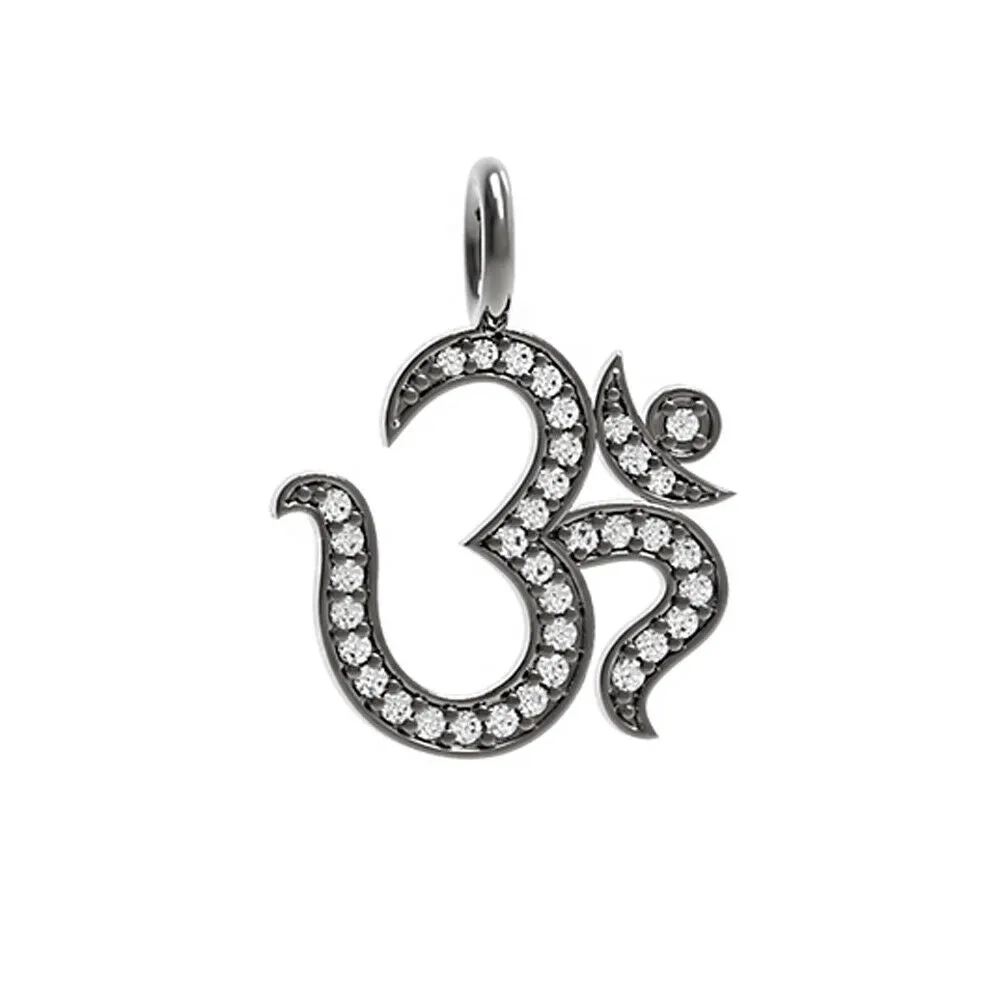 925 Sterling Silver 0.18ct White Diamond Symbol Of God Om Charm Pendant Jewelry