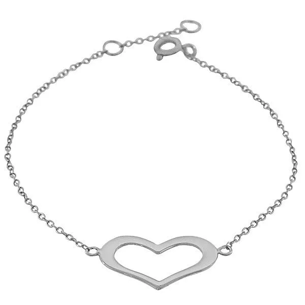 925 Sterling Silver Womens Girls Open Love Heart Polished Classic Chain Adjustable Bracelet