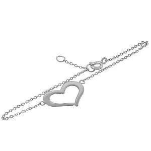 925 Sterling Silver Womens Girls Open Love Heart Polished Classic Chain Adjustable Bracelet