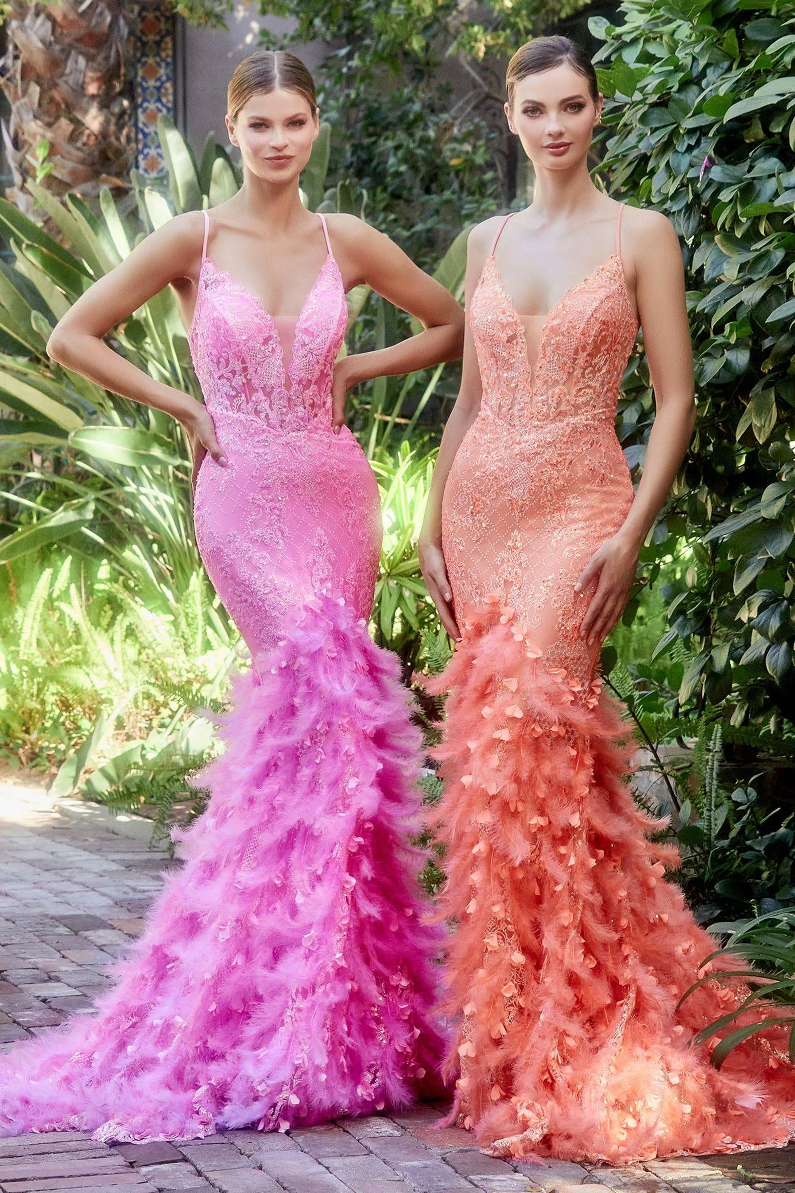 Andrea & Leo A1116 Sparkling Feathered Mermaid Corset Gown