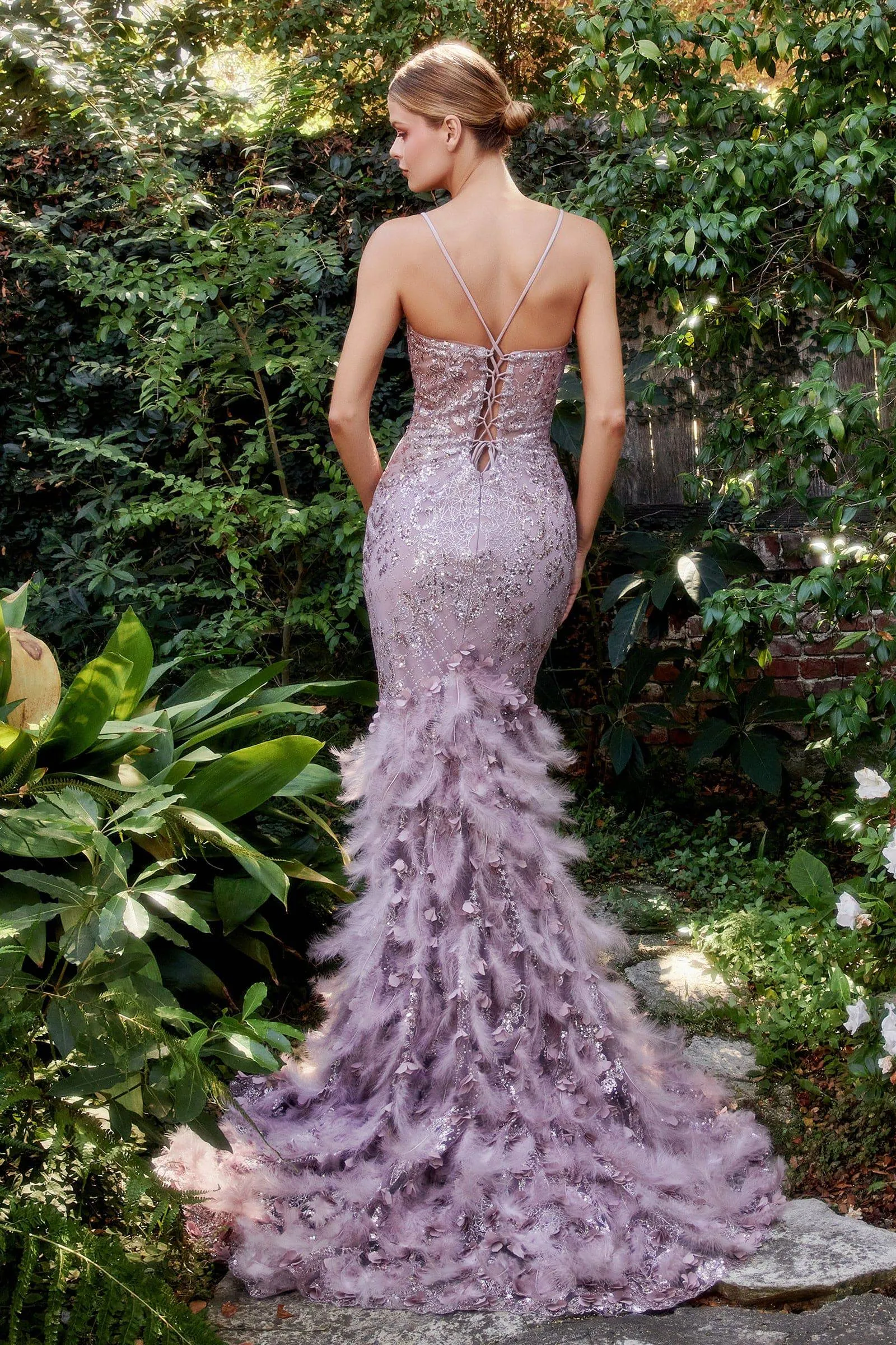 Andrea & Leo A1116 Sparkling Feathered Mermaid Corset Gown