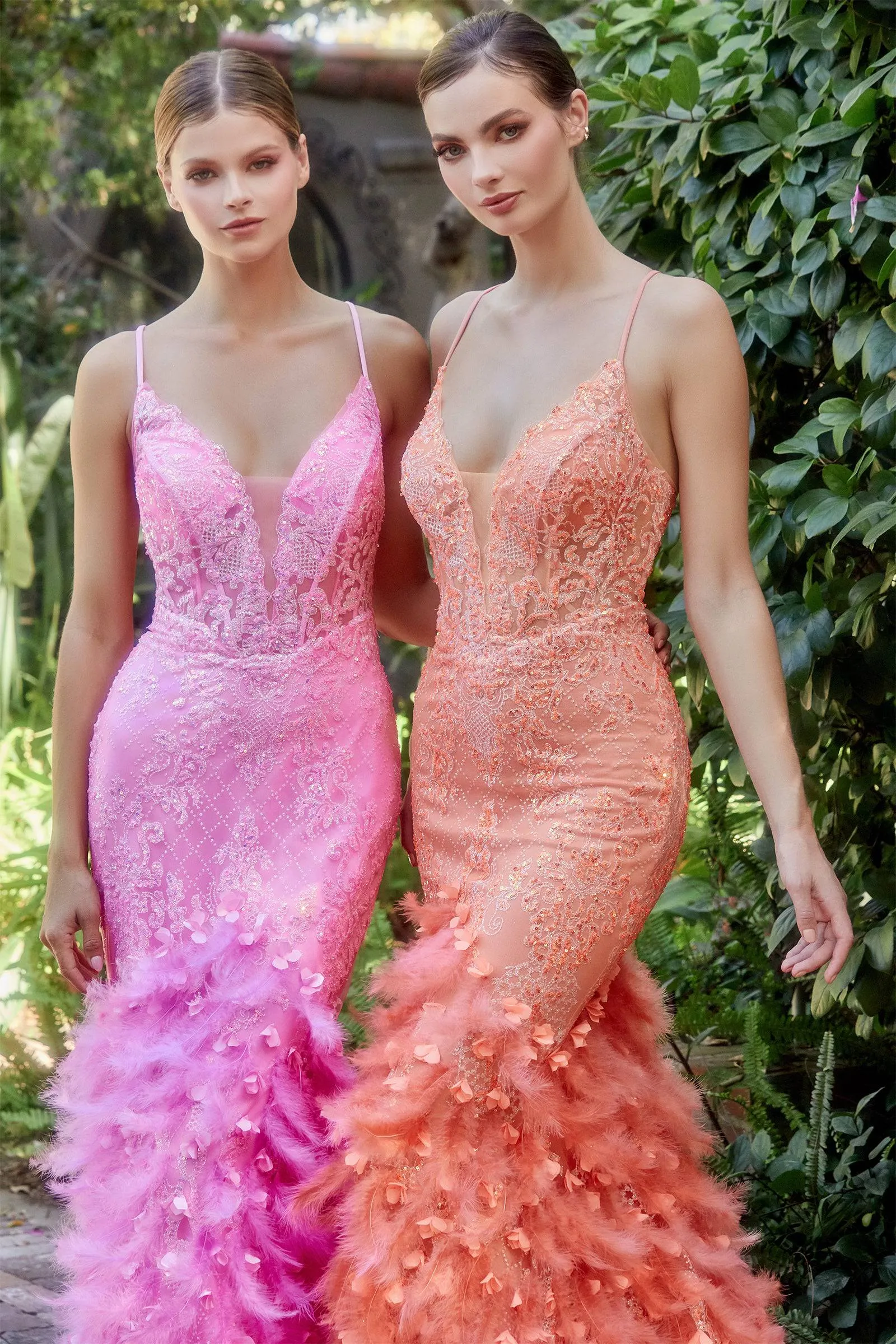 Andrea & Leo A1116 Sparkling Feathered Mermaid Corset Gown