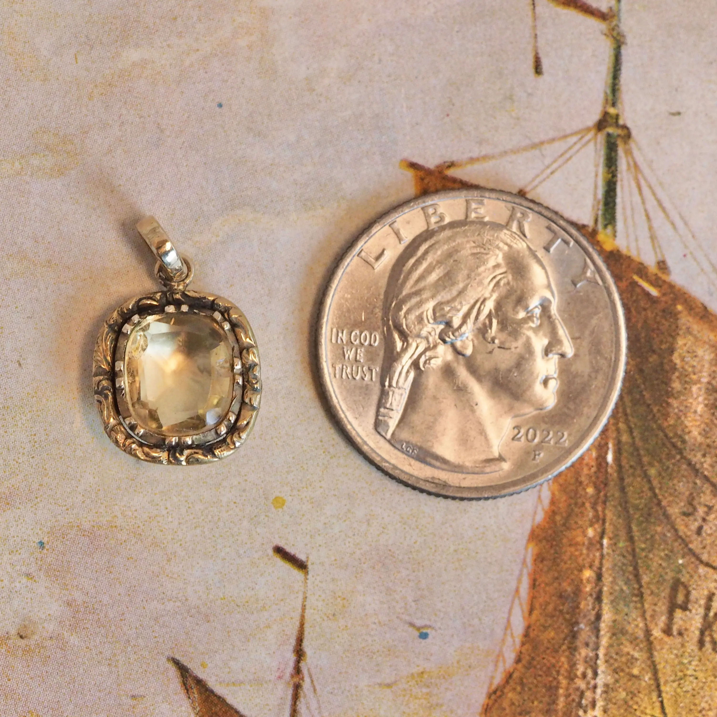 Antique Georgian 14k Gold Foil Backed Citrine Pendant
