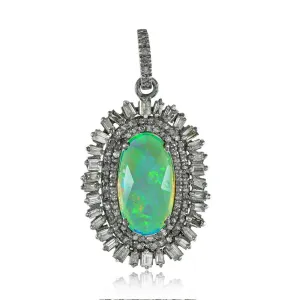 Beautiful Opal Baguette Diamond 925 Silver Handmade Pendant Jewelry PEMJ-1148
