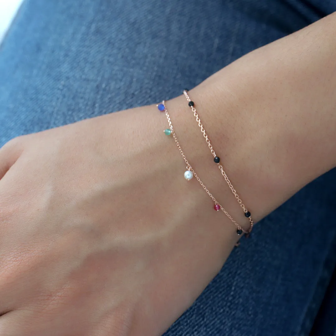 Black Spinel Chain Bracelet- Sterling Silver