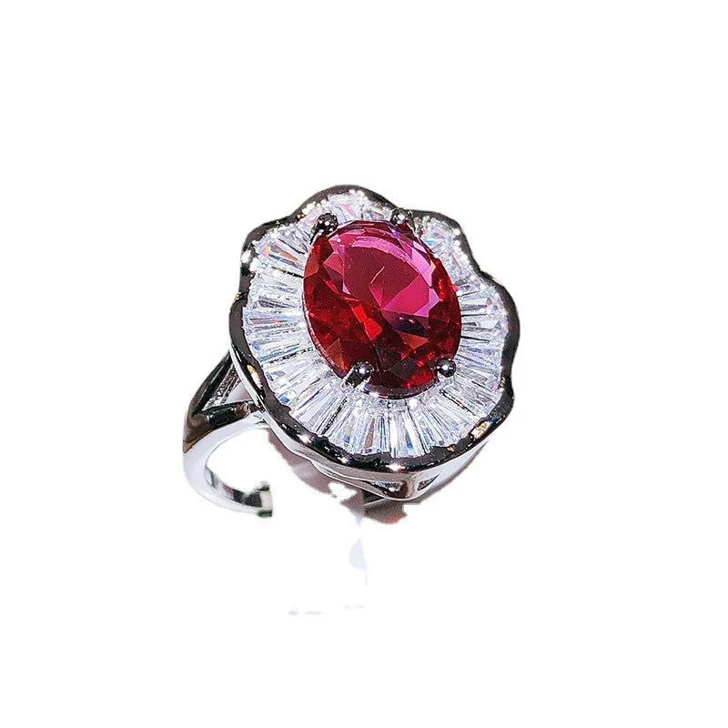 Bling Out Inlaid Red Heart-shaped Stone Rings