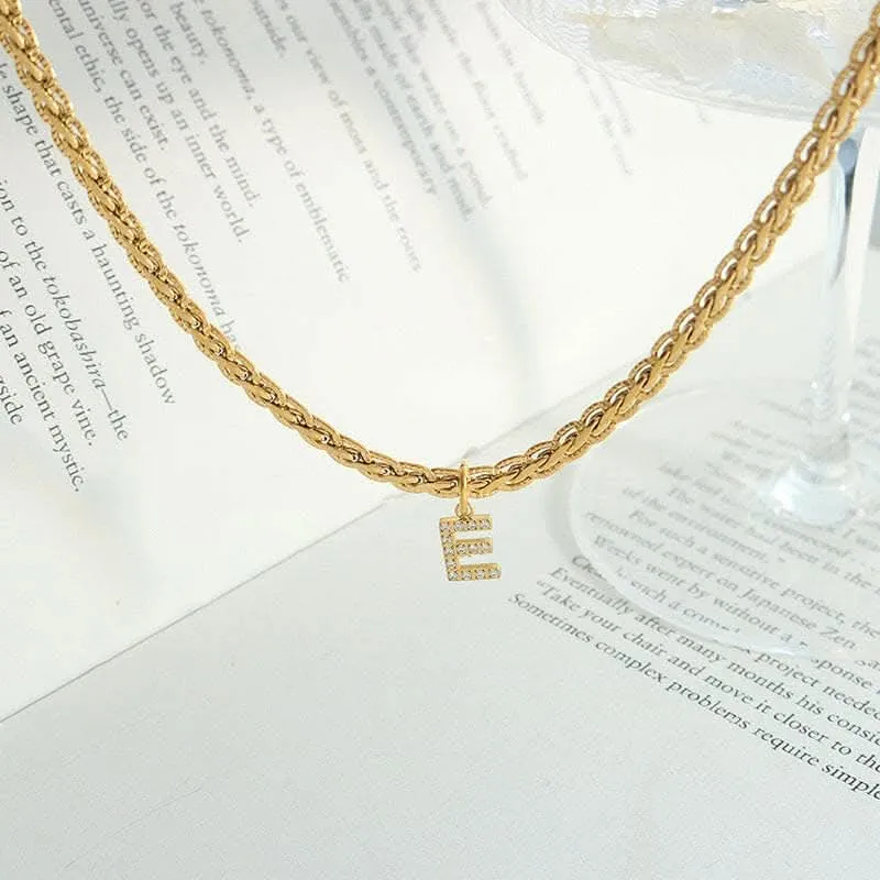 Brass zircon letter pendant necklace