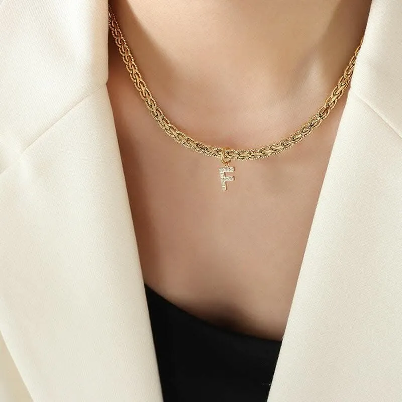 Brass zircon letter pendant necklace