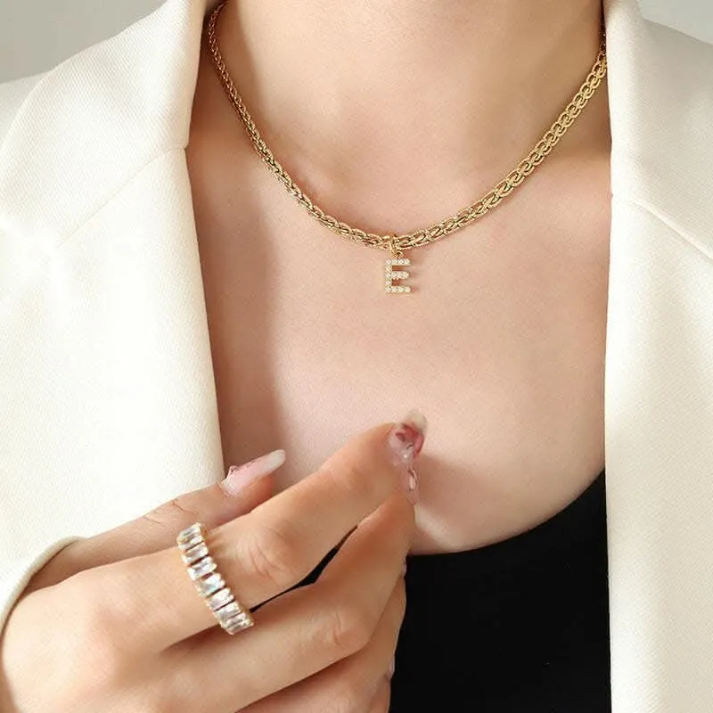 Brass zircon letter pendant necklace