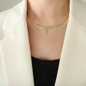 Brass zircon letter pendant necklace