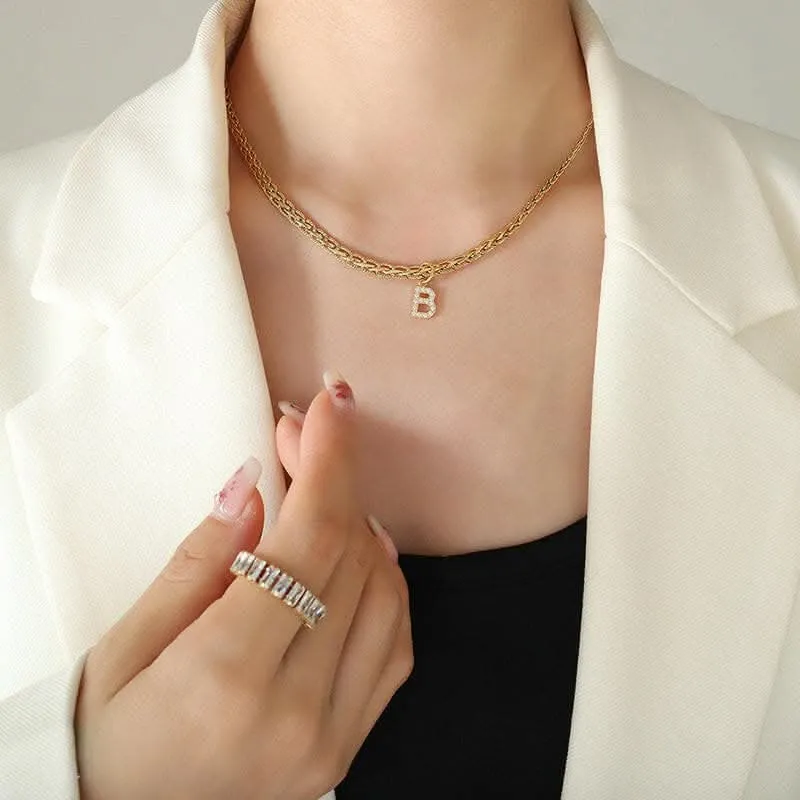 Brass zircon letter pendant necklace