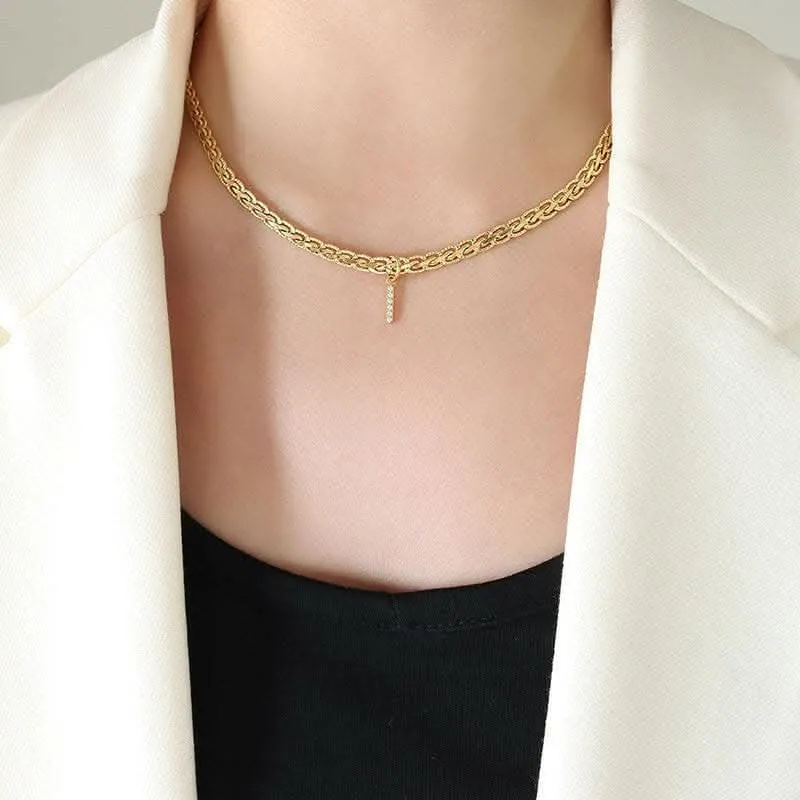 Brass zircon letter pendant necklace