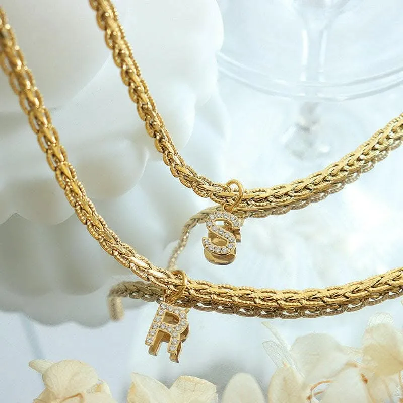 Brass zircon letter pendant necklace
