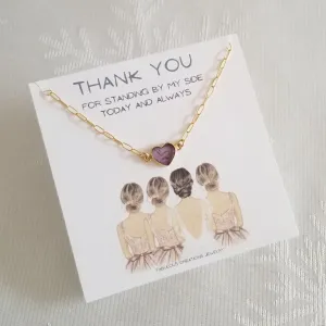 Bridesmaid Gift, Dainty Gemstone Heart Necklace, Wedding Jewelry