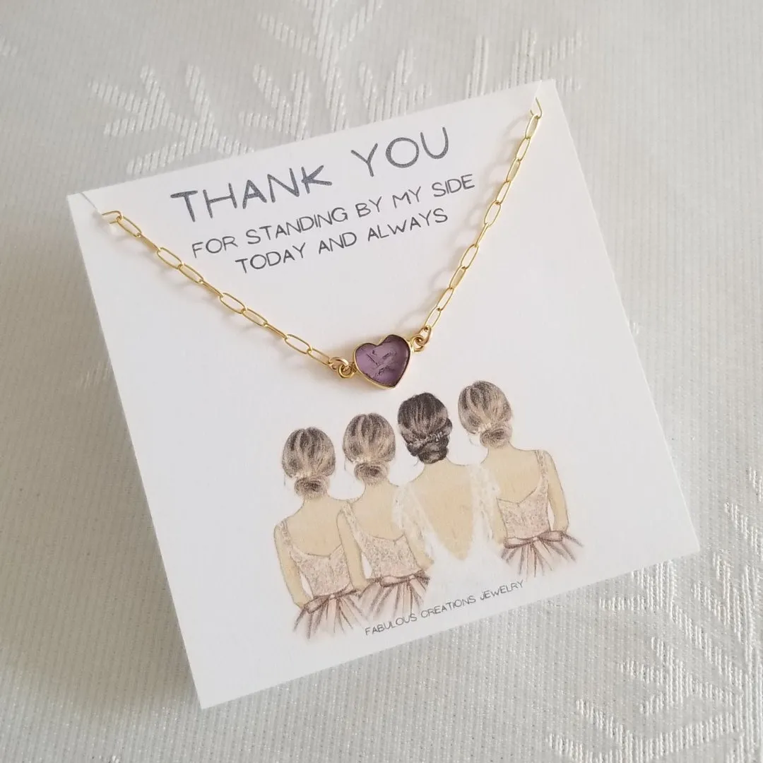 Bridesmaid Gift, Dainty Gemstone Heart Necklace, Wedding Jewelry