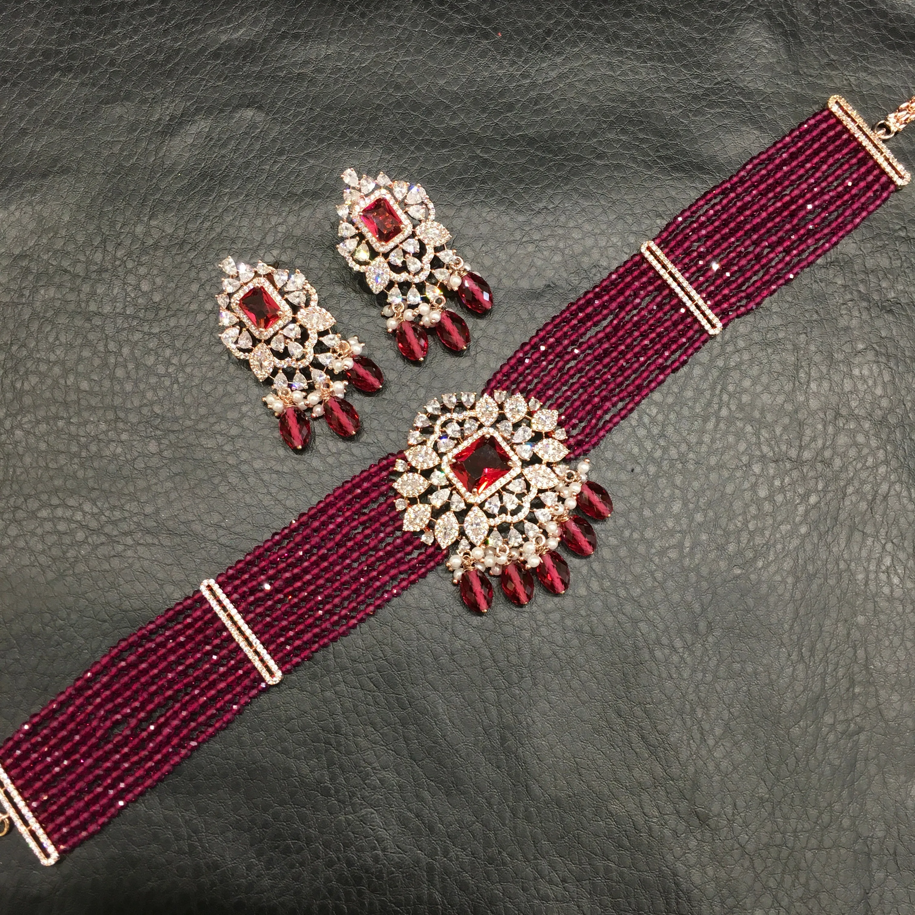 Choker Zircon/AD Necklace Set 4141-69