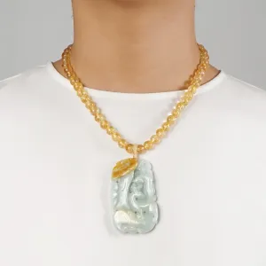 Citrine 8mm with Carved Goat and Bat Burma Jade
