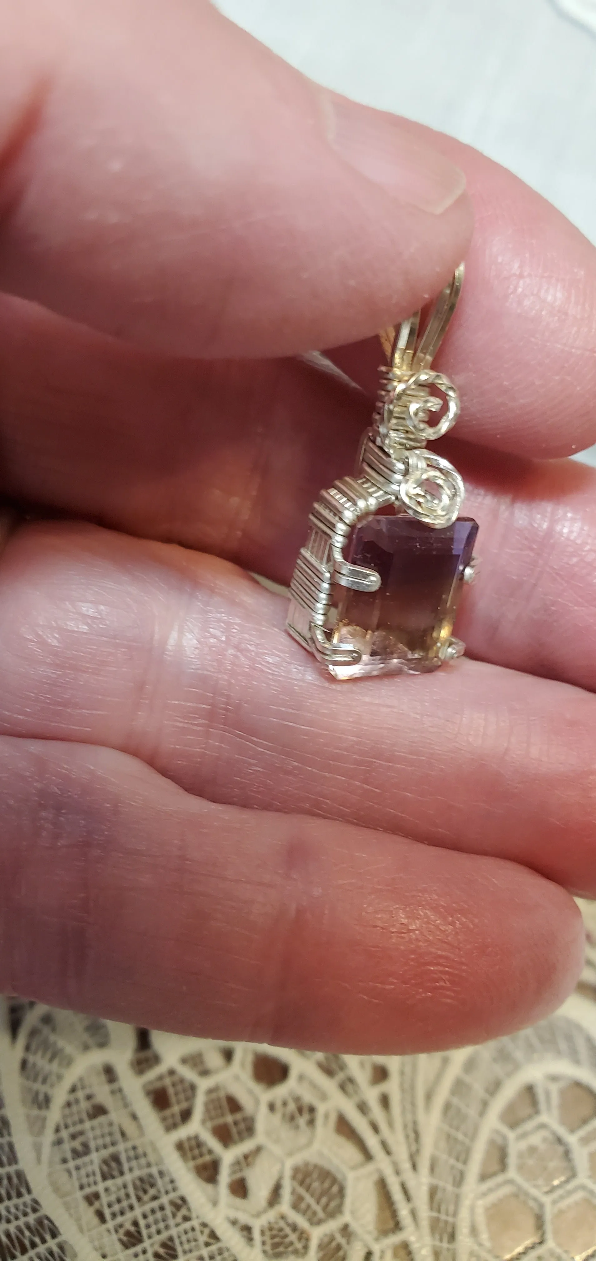 Custom Wire Wrapped Faceted Ametrine Neklace/Pendant Sterling Silver