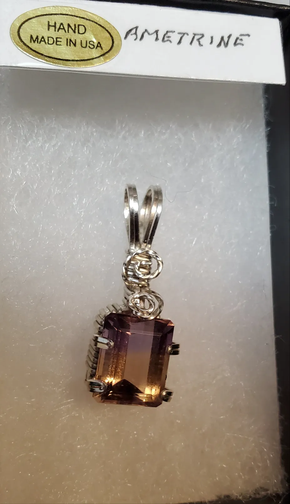 Custom Wire Wrapped Faceted Ametrine Neklace/Pendant Sterling Silver