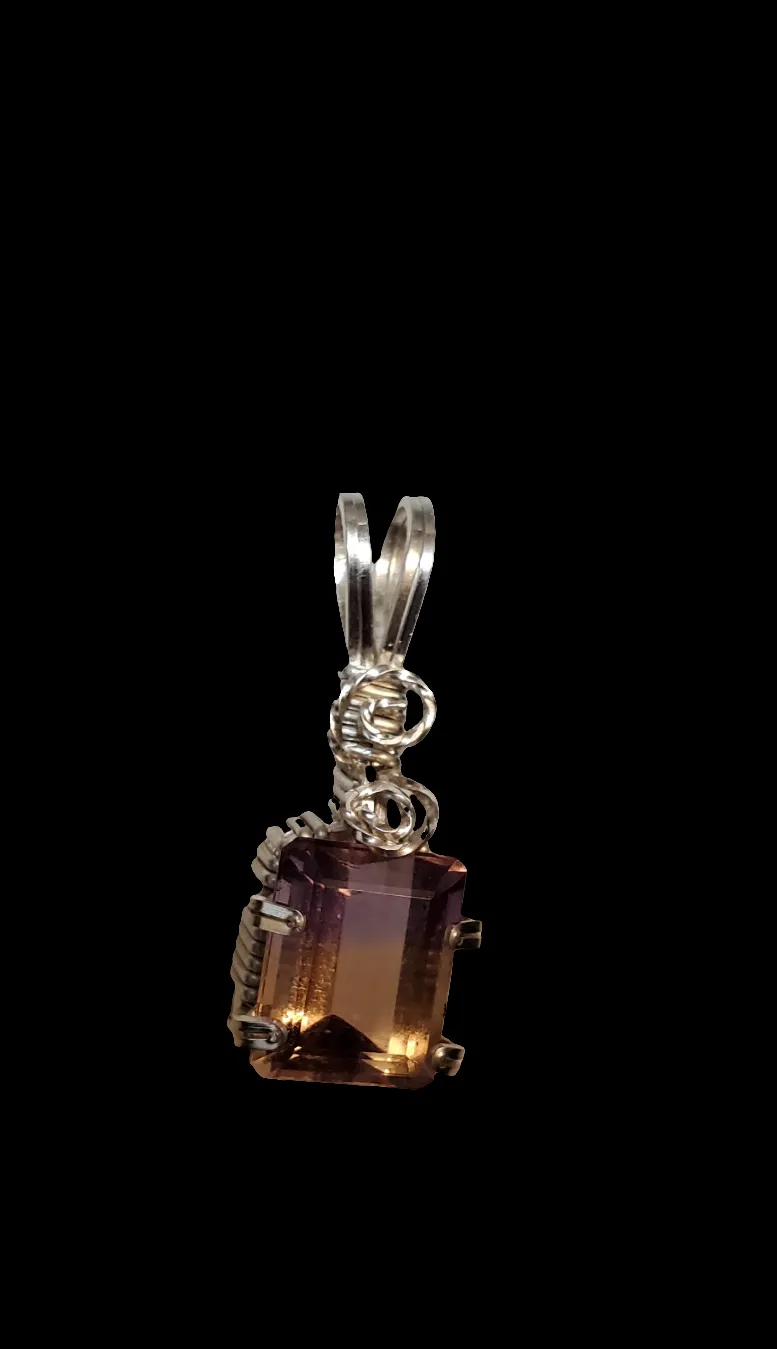 Custom Wire Wrapped Faceted Ametrine Neklace/Pendant Sterling Silver