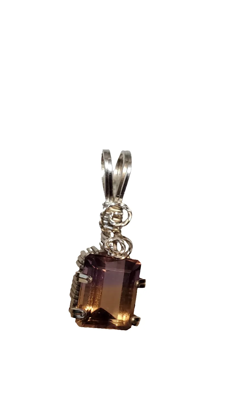 Custom Wire Wrapped Faceted Ametrine Neklace/Pendant Sterling Silver
