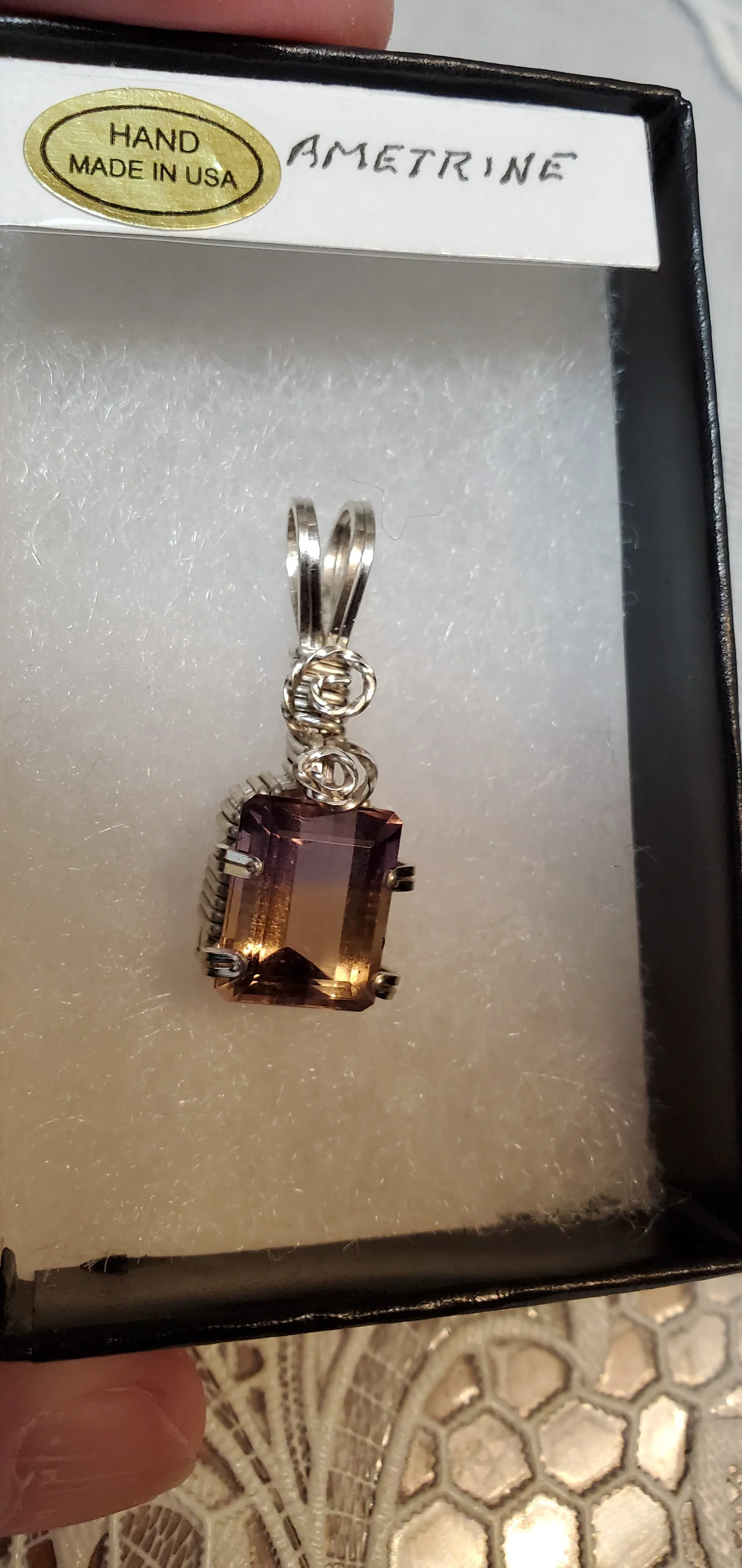 Custom Wire Wrapped Faceted Ametrine Neklace/Pendant Sterling Silver