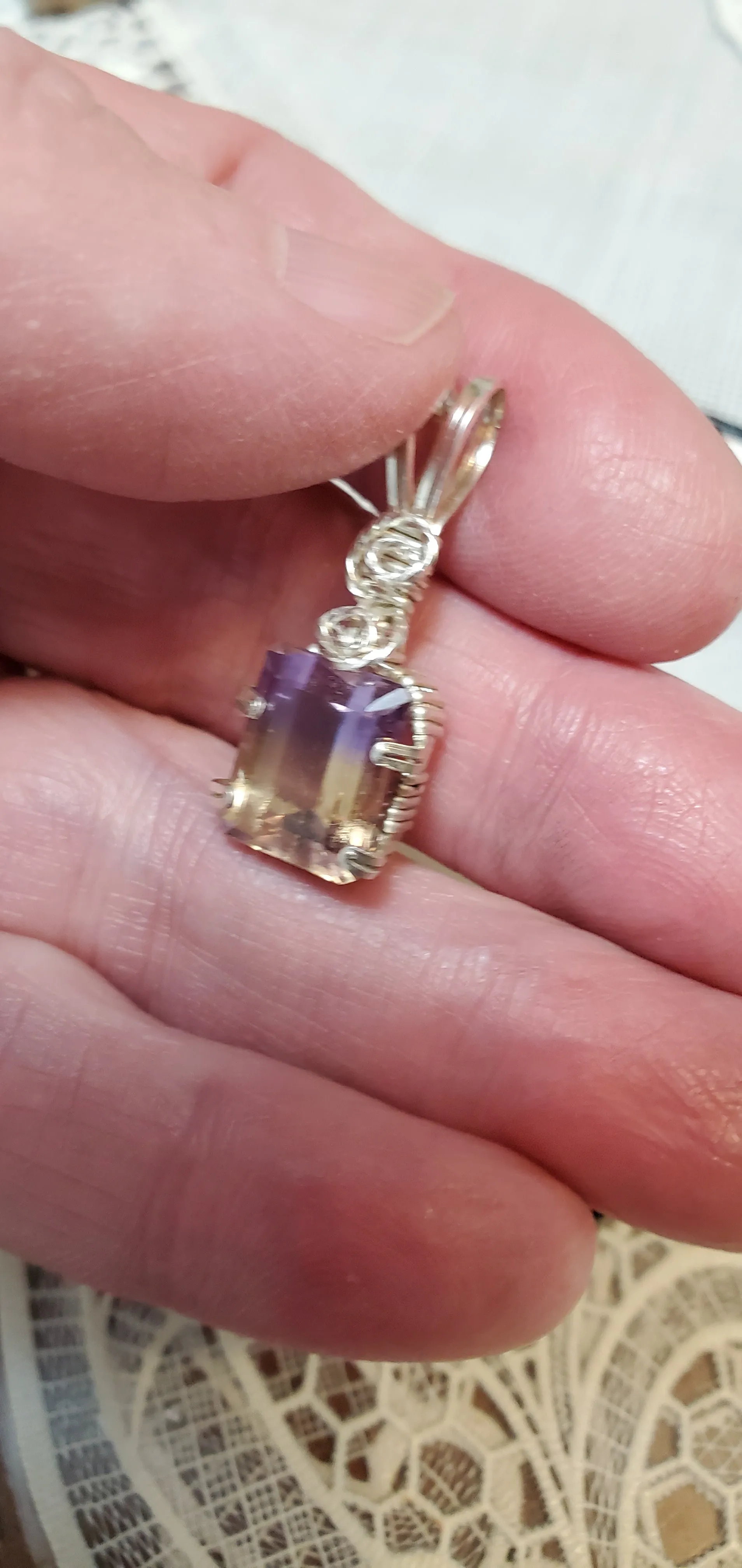 Custom Wire Wrapped Faceted Ametrine Neklace/Pendant Sterling Silver