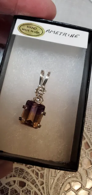 Custom Wire Wrapped Faceted Ametrine Neklace/Pendant Sterling Silver
