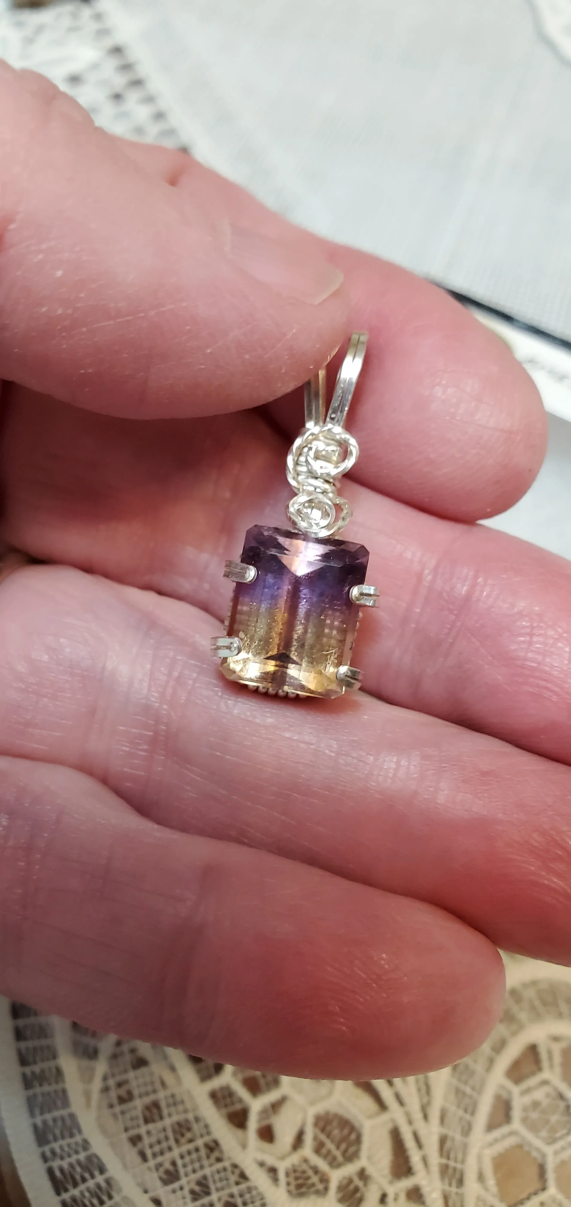 Custom Wire Wrapped Faceted Ametrine Neklace/Pendant Sterling Silver